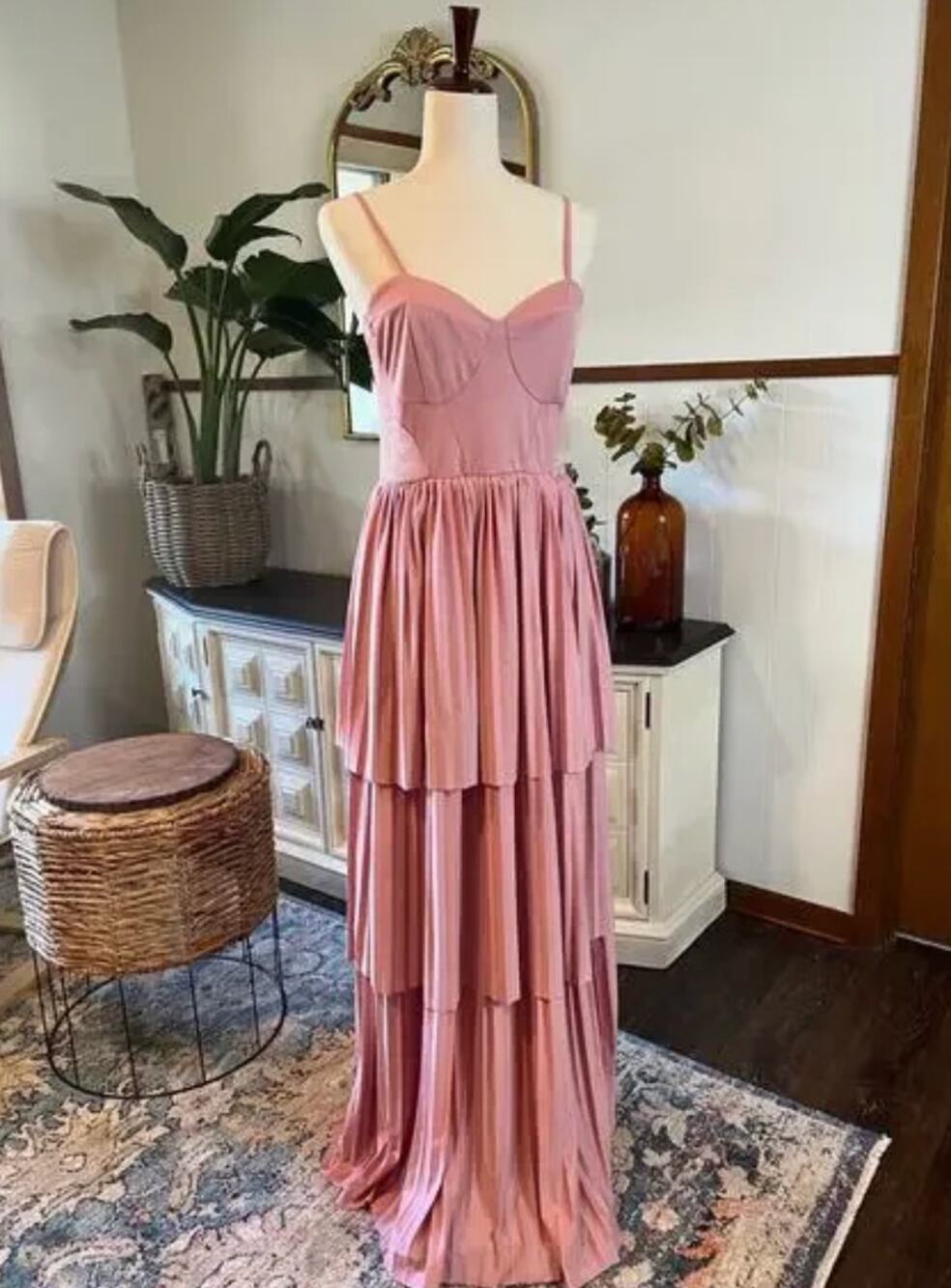 ASOS Cami Tiered Pleated Maxi Dress Lace Detail Blush Pink Size 2 Pastel NWT